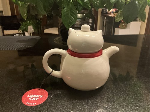Teapot Maneki Neko Japanese Lucky White Cat Kitten Kawaii 33oz - Picture 3 of 6
