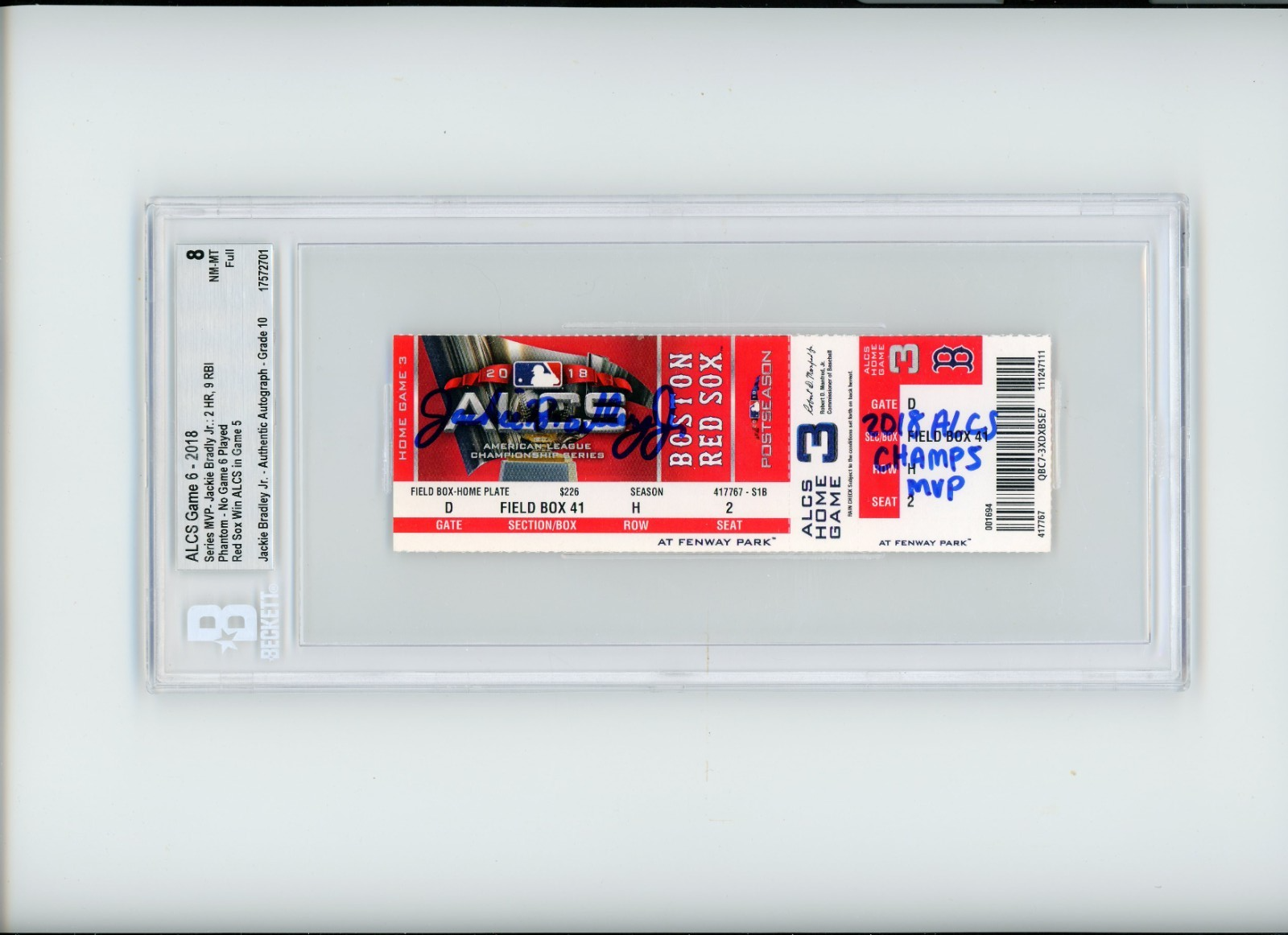 Jackie Bradley Jr. Signed auto 2018 ALCS Game 6 Ticket w/2 inscriptions ...