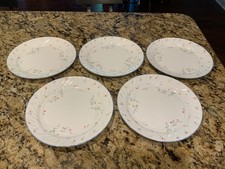 Set of 5 Corelle ENGLISH MEADOW Dinner Plates 10 1/4" White Swirl Flowers