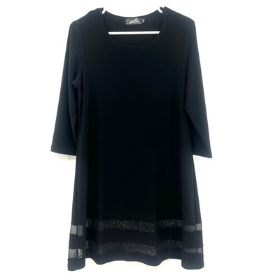 #ad Sympli Black Slinkly 3 4 Sleeve Mesh Cutout Hem Dress Women#x27;s 10 $27.99