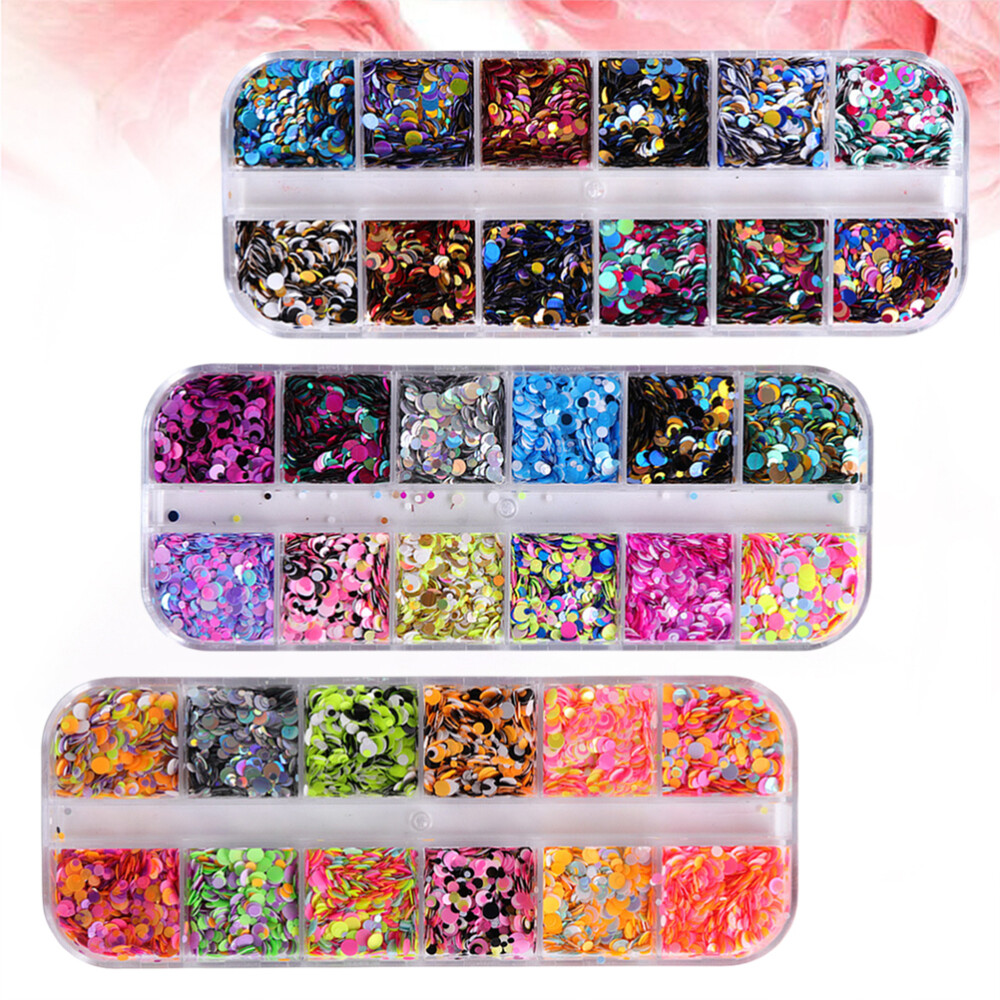 3 Cajas Manicura Redondas Coloridas Uñas Estrás Pequeñas Brillo Lentejuelas Escamas