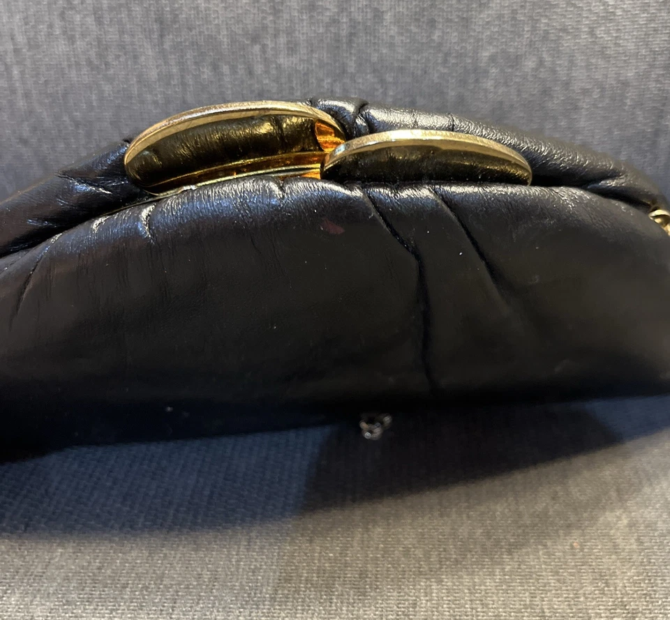 HL USA Vintage Harry Levine Black Evening Bag Purse Handbag Silver Chain Strap - Image 3 of 4