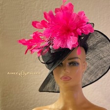 Black Kentucky Derby Hat Hot Pink Fuchsia Royal Ascot Melbourne Cup Del Mar Hat