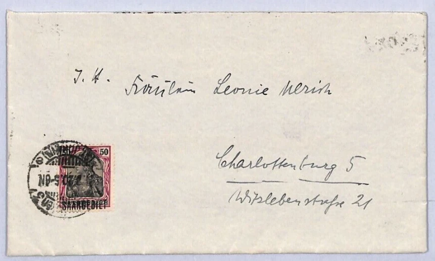 Germany SAAR Cover 50pf Germania SAARGEBEIT Overprint 1920 Saarbrücken YE138 - Image 2 of 4