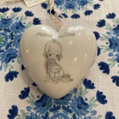 Precious Moments Heart Shape Potpourri Porcelain Mother Sew Dear Ornament Rare
