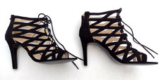 Nine West Strappy Black Suede Dress Shoes Sandals Size 8.5 Stiletto Heel