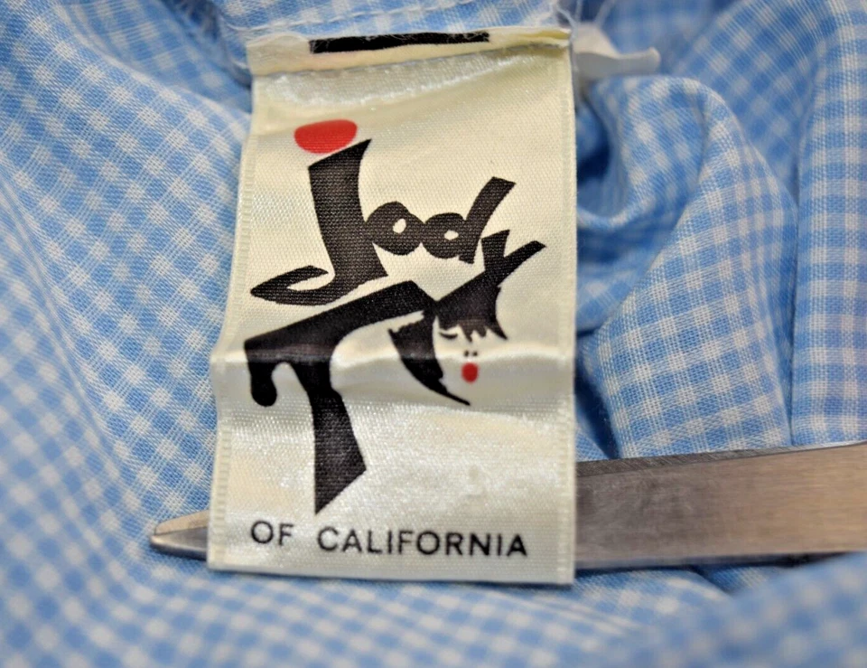 Vestido Vintage Jody T de California Talla 7 Años 70 Azul Guinga Cuadros Falda en Niveles Foto 3 de 4