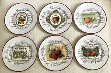 Set of 6 Williams Sonoma Rosanna HARVEST MARKET 7 3/4" Salad Plates Italy
