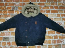 Chevignon Vintage Leather Jacket Blue Sport Tog's Hood Suede Size M Tip Top