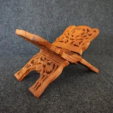 Hand Carved Wood Folding Book Stand Bible Holder Vintage Collapsible *READ