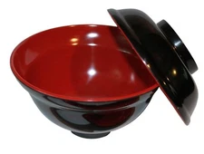 Black/Red Melamie Miso Soup Vegetable Bowl With Lid 21 oz S-3424