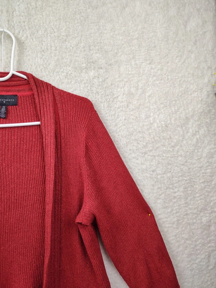 Cardigã Investments II Feminino Suéter 2X Vermelho Glitter Algodão Manga Longa Aberto - Imagem 3 de 4