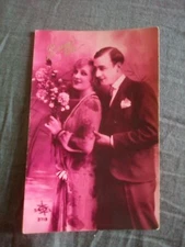 CPA Bonne Fête couple imprimer rose