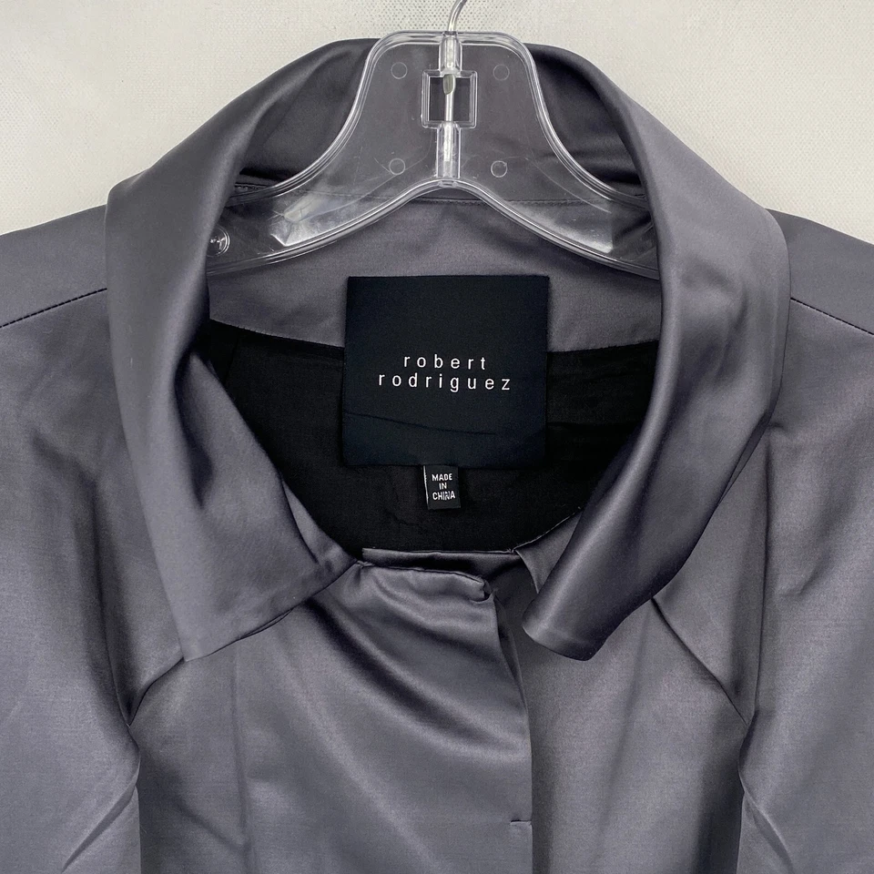 Chaqueta Robert Rodriguez Mujer Talla 4 Gris Plateado Satén Botón Cinturón Noche Foto 2 de 4