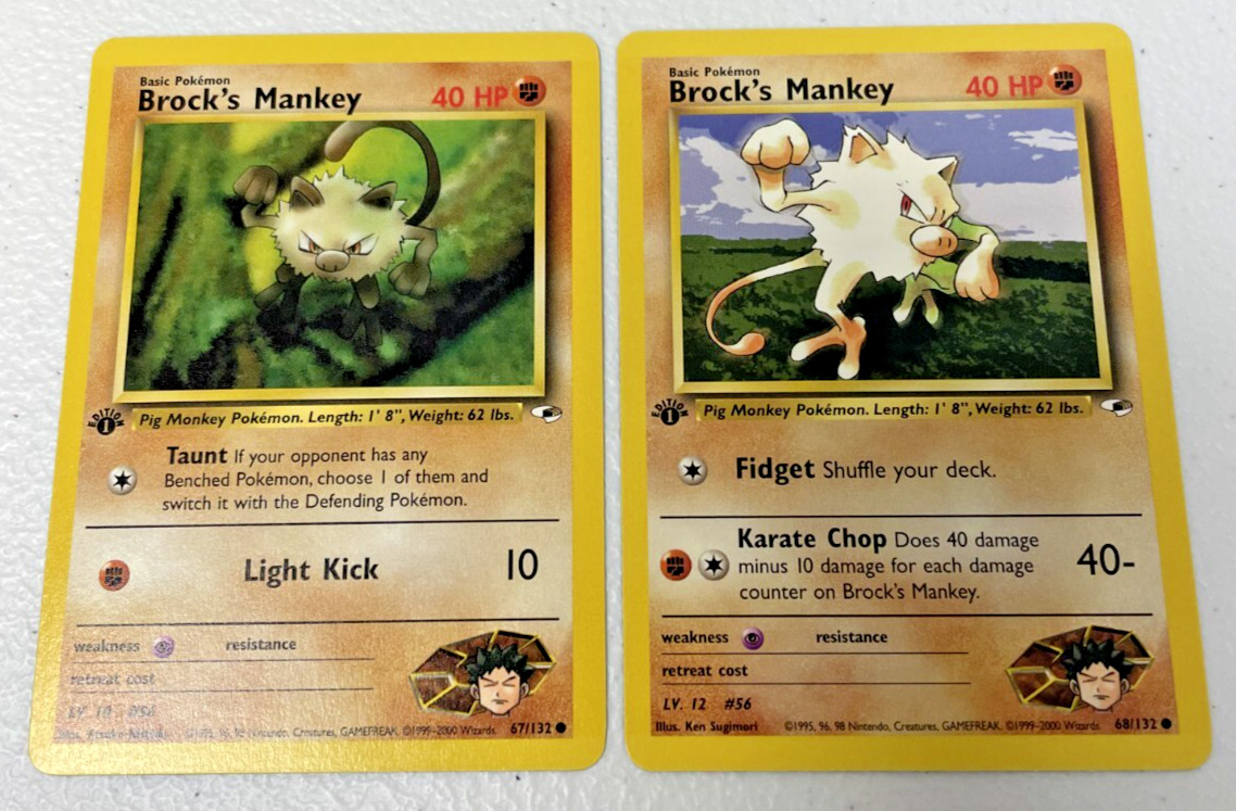 Pokemon TCG Gym Heroes 1st Edition Brock's Mankey Common 67/132 & 68/132