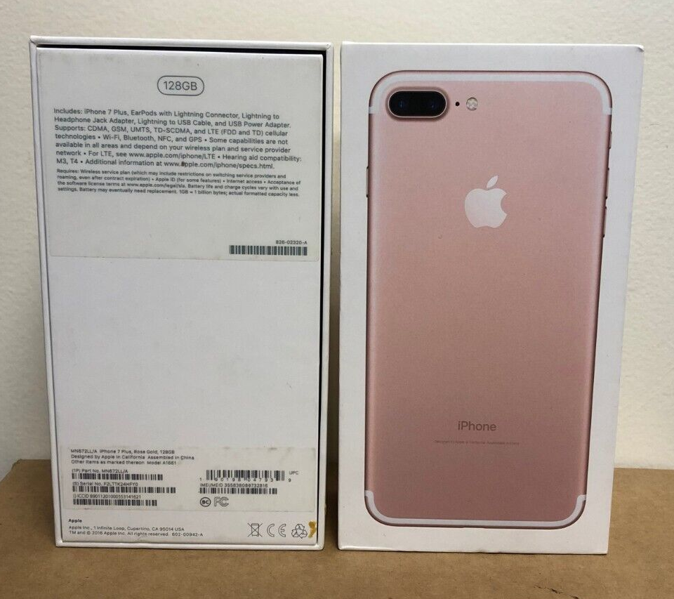 Apple Iphone 7 Plus Rose Gold 128GB Empty Box W/ Inserts 
