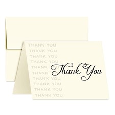 Thank You Greeting Cards and Envelopes, Cream Color, Blank Inside, 25 Per Pack