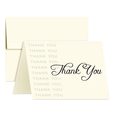 S SUPERFINE PRINTING Thank You Greeting Cards and Envelopes, Cream Color, Blank Inside, 25 Per Pack