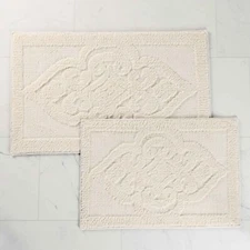 Myra Medallion Textured Machine Washable Bath Rug, Set of 2
