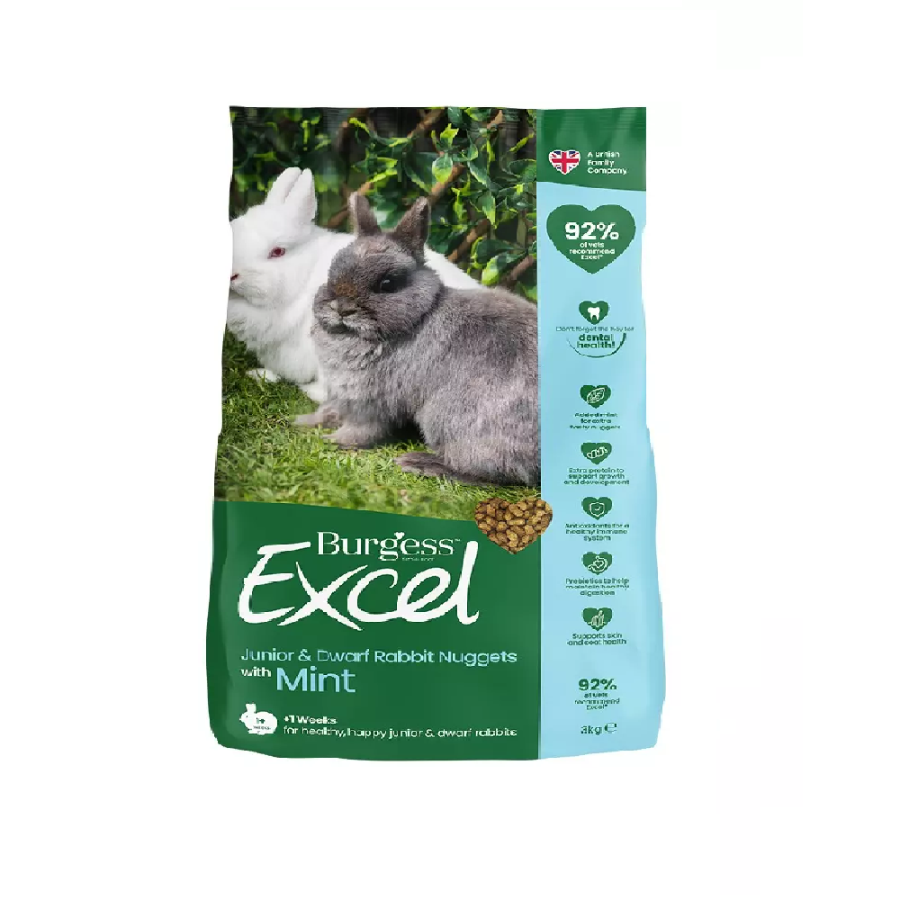 EXCEL RABBIT JUNIOR & DWARF NUGGETS 1.5kg, 3kg 10kg : Burgess Bunny Food Pellets