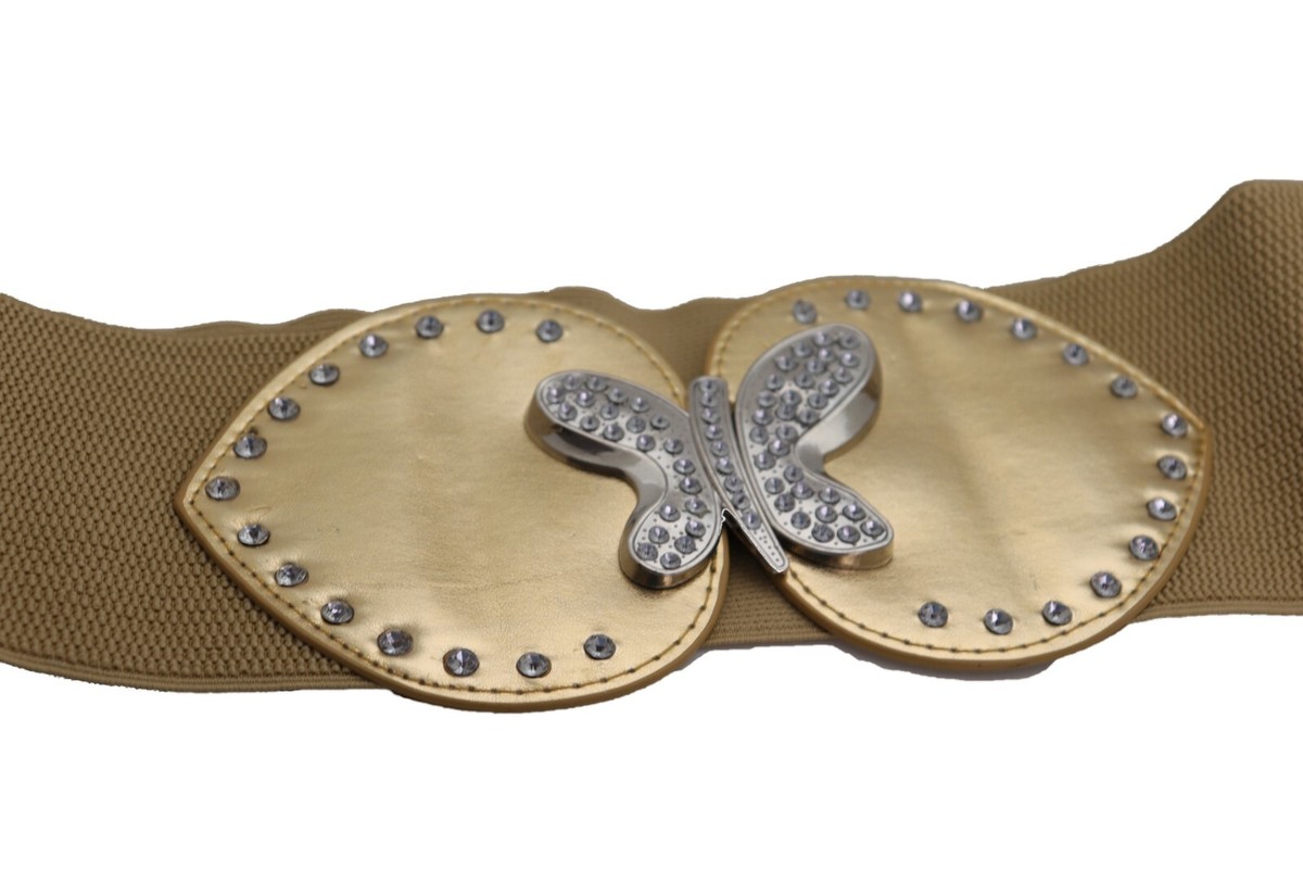 Women Gold Faux Leather Wide Elastic Waistband Belt Silver  display picture 2