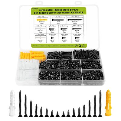 #4 Small Screws Set, Wood M3-500pcs/Black, Carbon Steel-500pcs 