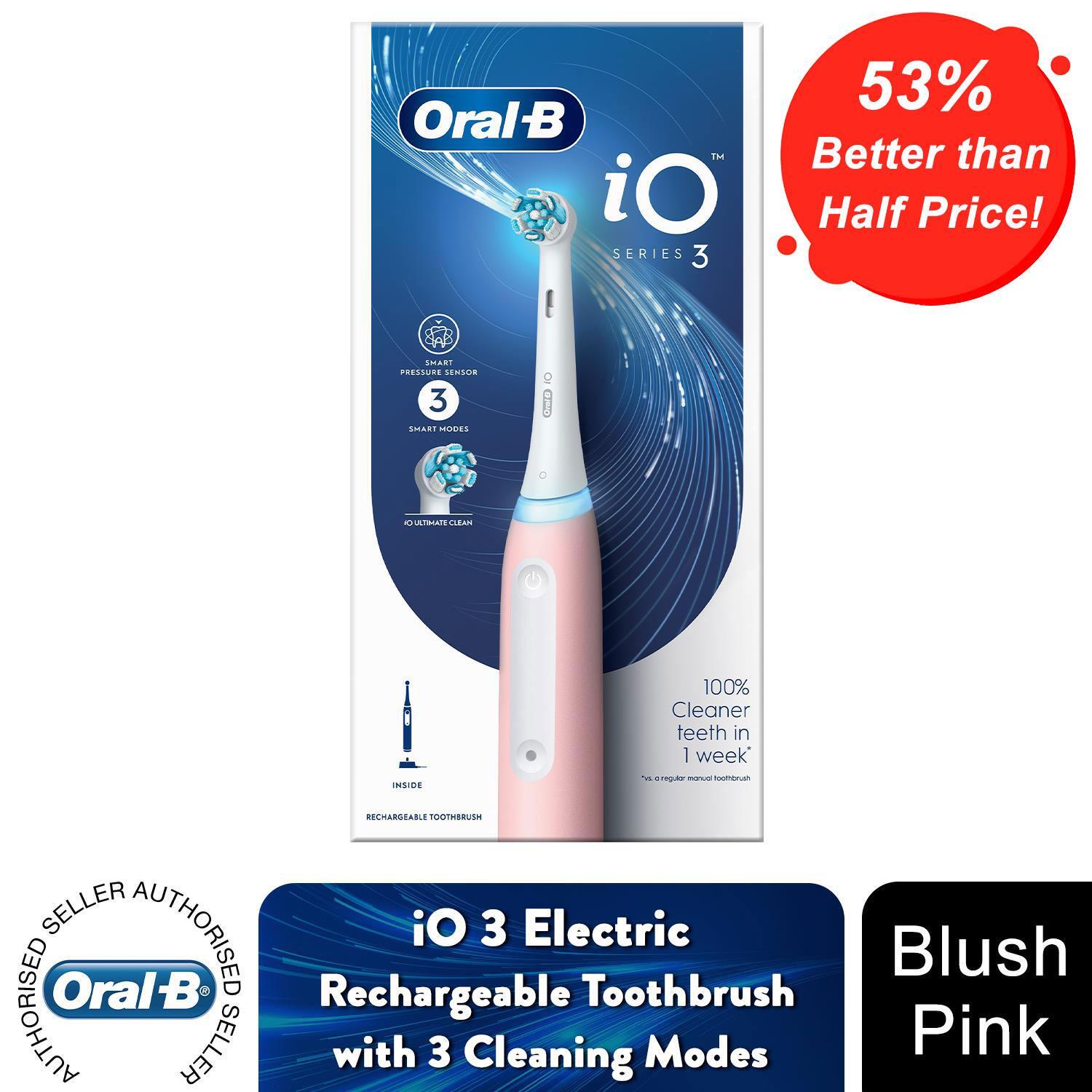 Oral-B iO3 Electric Rechargeable Toothbrush with 3 Cleaning Modes, Blush Pink