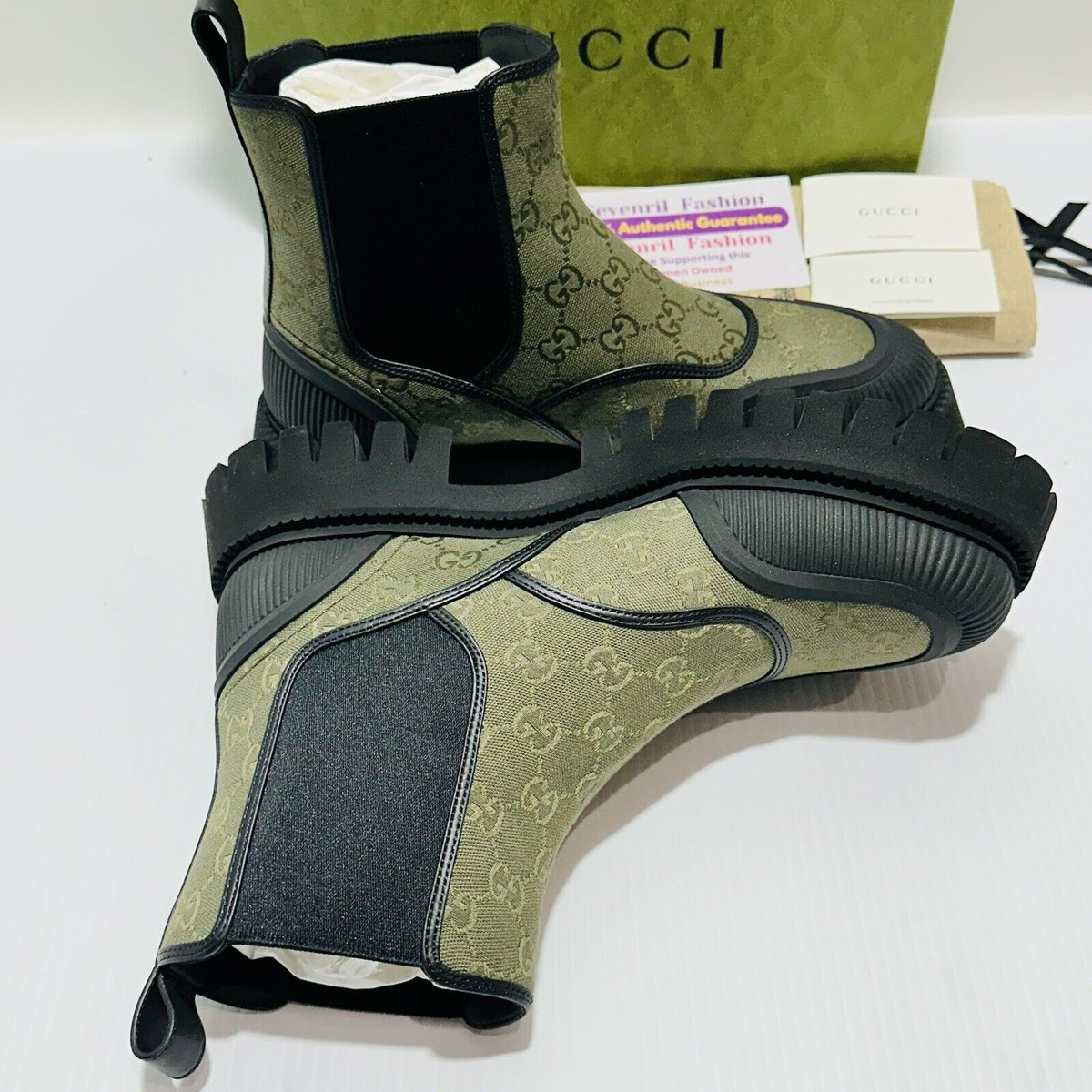 NIB Gucci GG 10.5 US 11 Jacquard Canvas Ankle Chelsea Boots  display picture 2