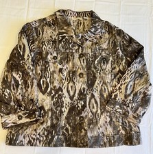 Chicos Size 2 12/4 L Gold Metallic Printed Jacket Linen Blend