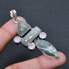 Indian Moss Agate, Pink Chalcedony Jewelry Pendant 2.65" a269