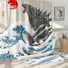 Funny Extra Long Shower Curtains 96 Inches, Fun Anime Monster Shower Curtain Set