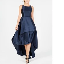 Adrianna Papell Mikado High Low Gown - Midnight - 6 MOB Prom Gala Navy $249