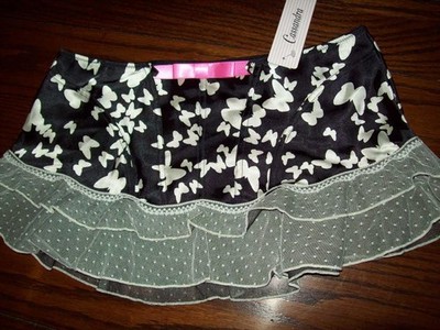 NWT CASSANDRA STRETCH SATIN w LACE FLIRT SKIRT 69805 BFY BUTTERFLY BLK M