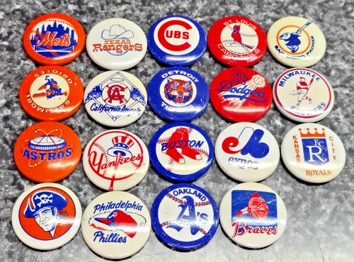 1972 Creative House Vintage MLB Baseball Pins Buttons 19x Metal