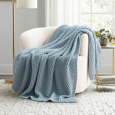 EVERGRACEHOME Chunky Chenille Knit Throw Blanket for 60" x 80", Chambray Blue