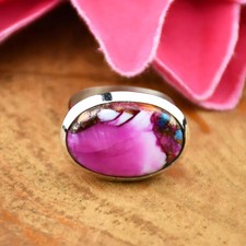 Pink Oyster Turquoise Ring Oval 925 Sterling Silver Statement Women  s Ring Gift