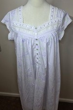 Eileen West Lavender Nightgown M White LACE   Ribbon Cotton Vtg 2006