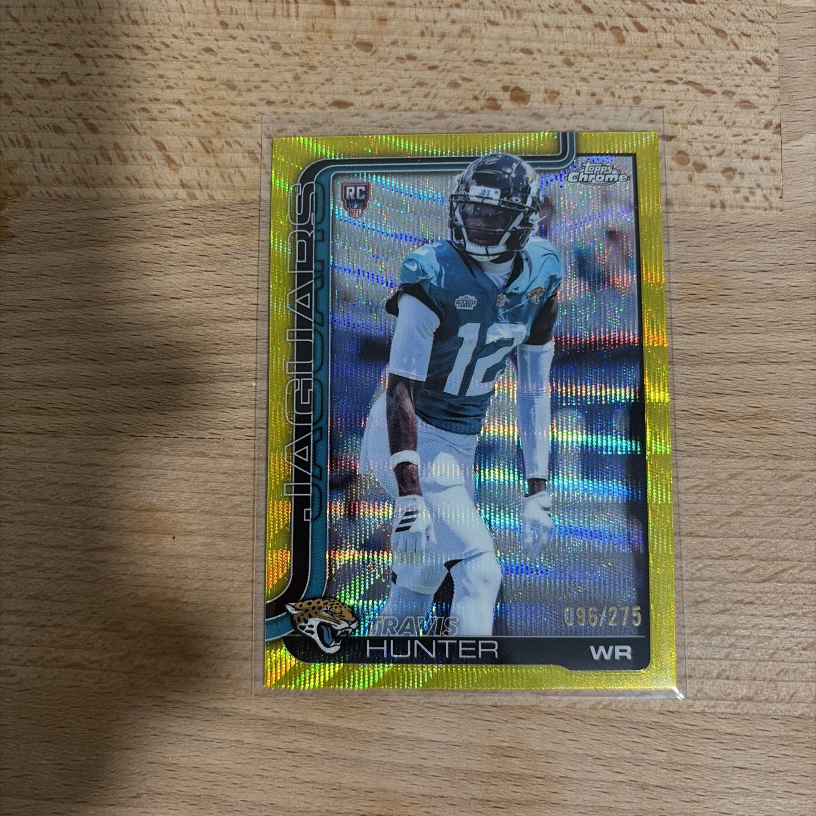2025 Topps Chrome Football Travis Hunter RC Yellow Wave Refractor /275 #332