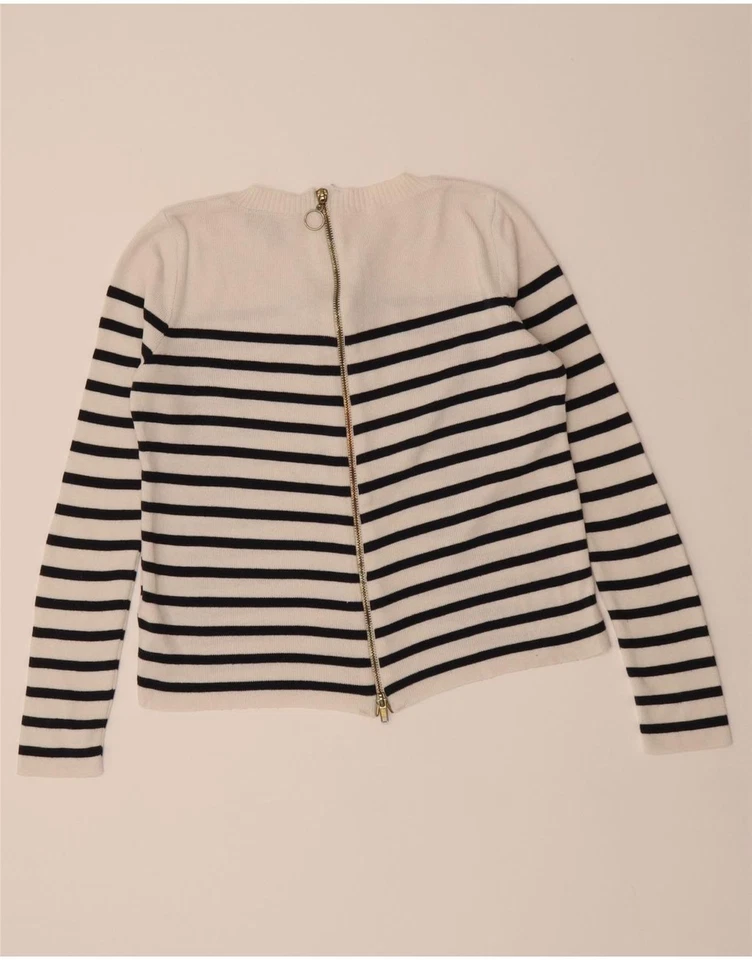 Suéter feminino TOPSHOP gola redonda barco Reino Unido 4 XS listrado branco algodão DX17 - Imagem 2 de 3