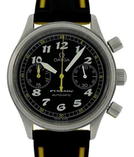 Men's 38mm Omega Dynamic Chronograph Black/ Yellow Watch on Rubber Ref: 5240.50!