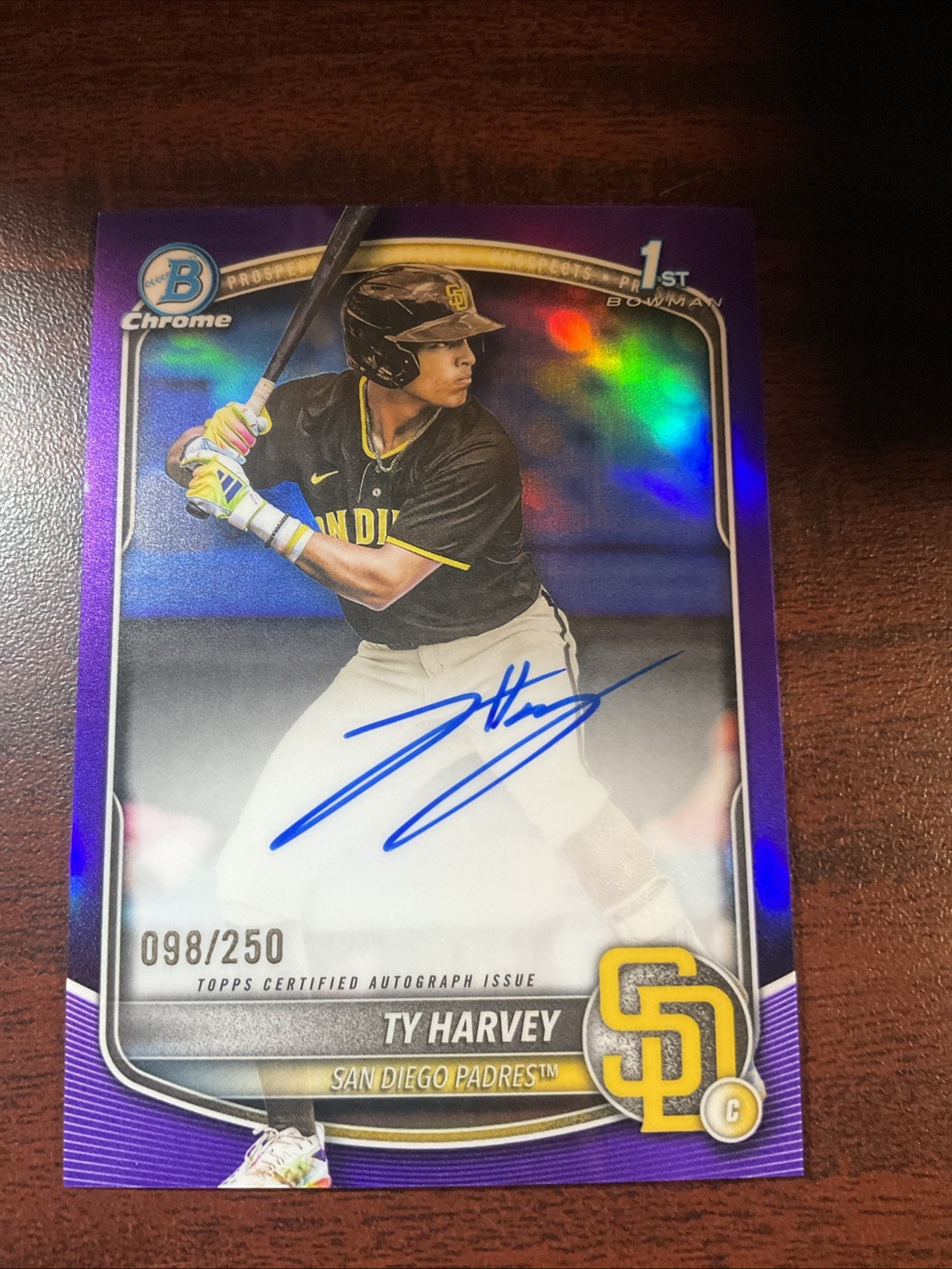 2025 bowman 1st Chrome draft  Ty Harvey  AUTO True PURPLE 098/250  -Padres
