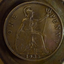 Rare  1935  George V ONE PENNY 1d coin, High Grade 90 Years Old!