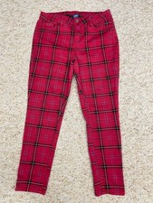 Arizona Jean Co Pants Women's size 9 Cropped Skinny Red Plaid Stretch (29x25)