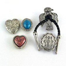 VTG Nony New York Set Of 5 Silver Tone Button Covers Textured Blue & Pink Stone