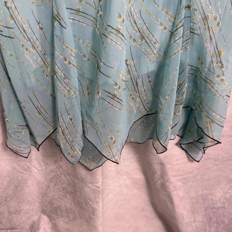 Vtg Y2K Floral Flutter Sleeve Dress Sz XL / 1X Teal Brown Floral Sheer Fairycore - Image 2 of 4