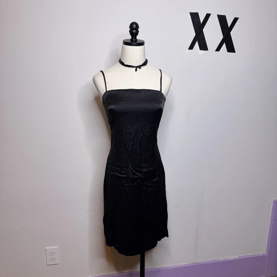 Vintage 90s Black Babydoll Square Neck Slip Dress Fairy Whimsygoth Club Prom 11 - Image 2 of 4