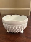 Vintage Indiana White Milk Glass Diamond Point Three Footed Candy Nut Dish Bowl