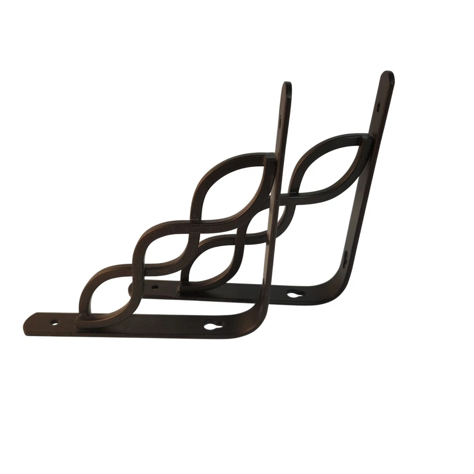Decorative Bronze Steel Shelf Brackets Set Of 2 - Curved Spiral Design - 6"x6"x1 - Image 3 of 4