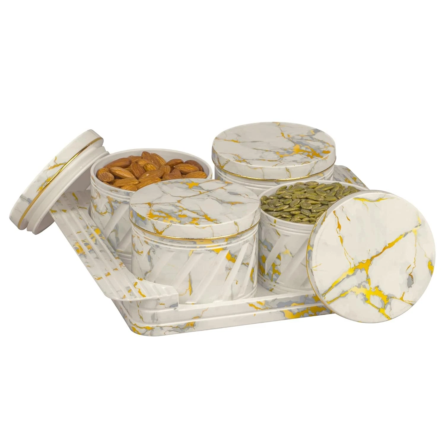 Set of 4 Airtight Dry Fruit Classic Container Tray White Capacity 430ml Each