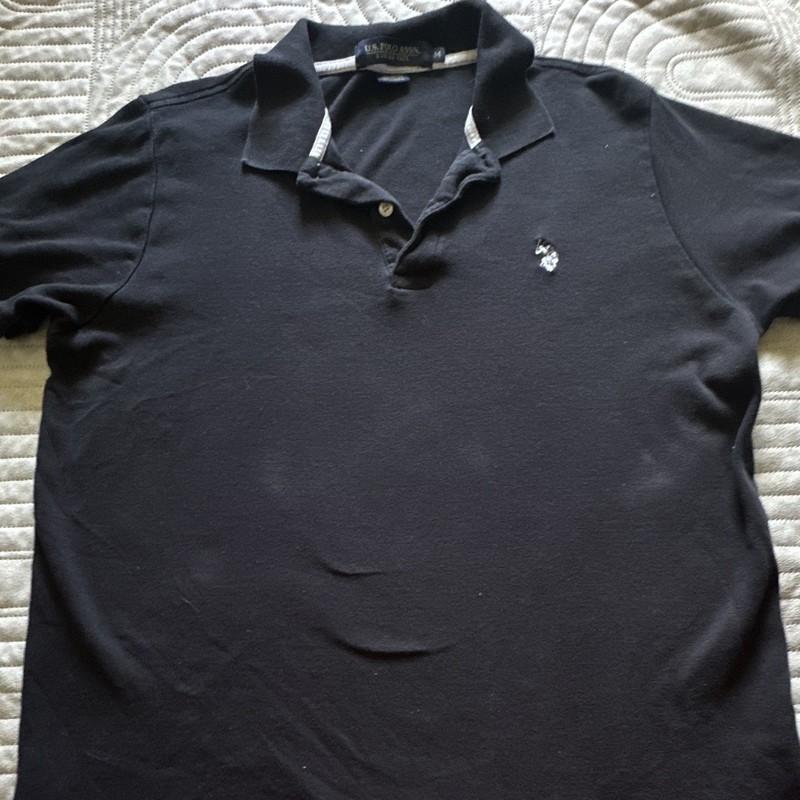 U.S. Polo Assn. Polo Shirt Men M Black Solid Short Sleeve Cotton Knit Emb Logo
